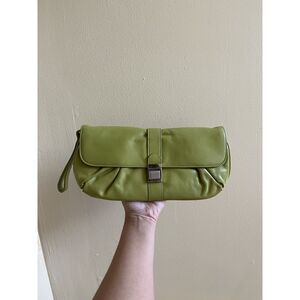 Vintage Express Bright Green Genuine Leather Clutch Wristlet